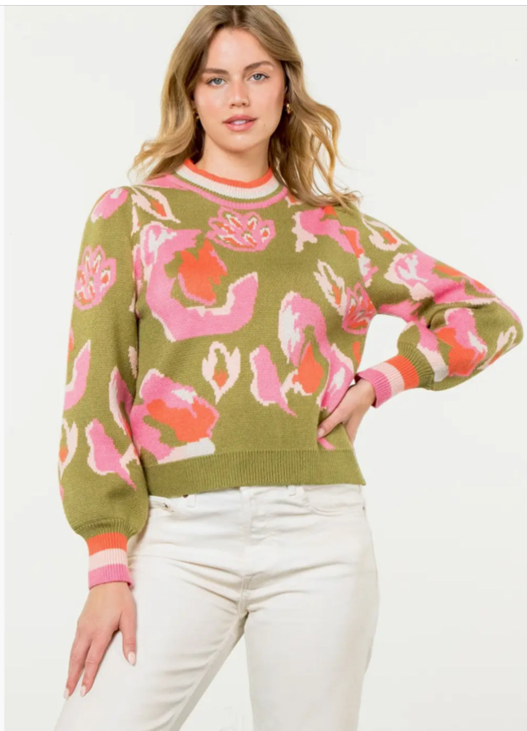 Floral Rib Knit Sweater