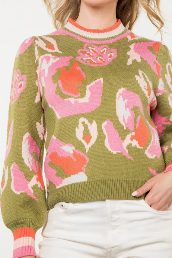 Floral Rib Knit Sweater