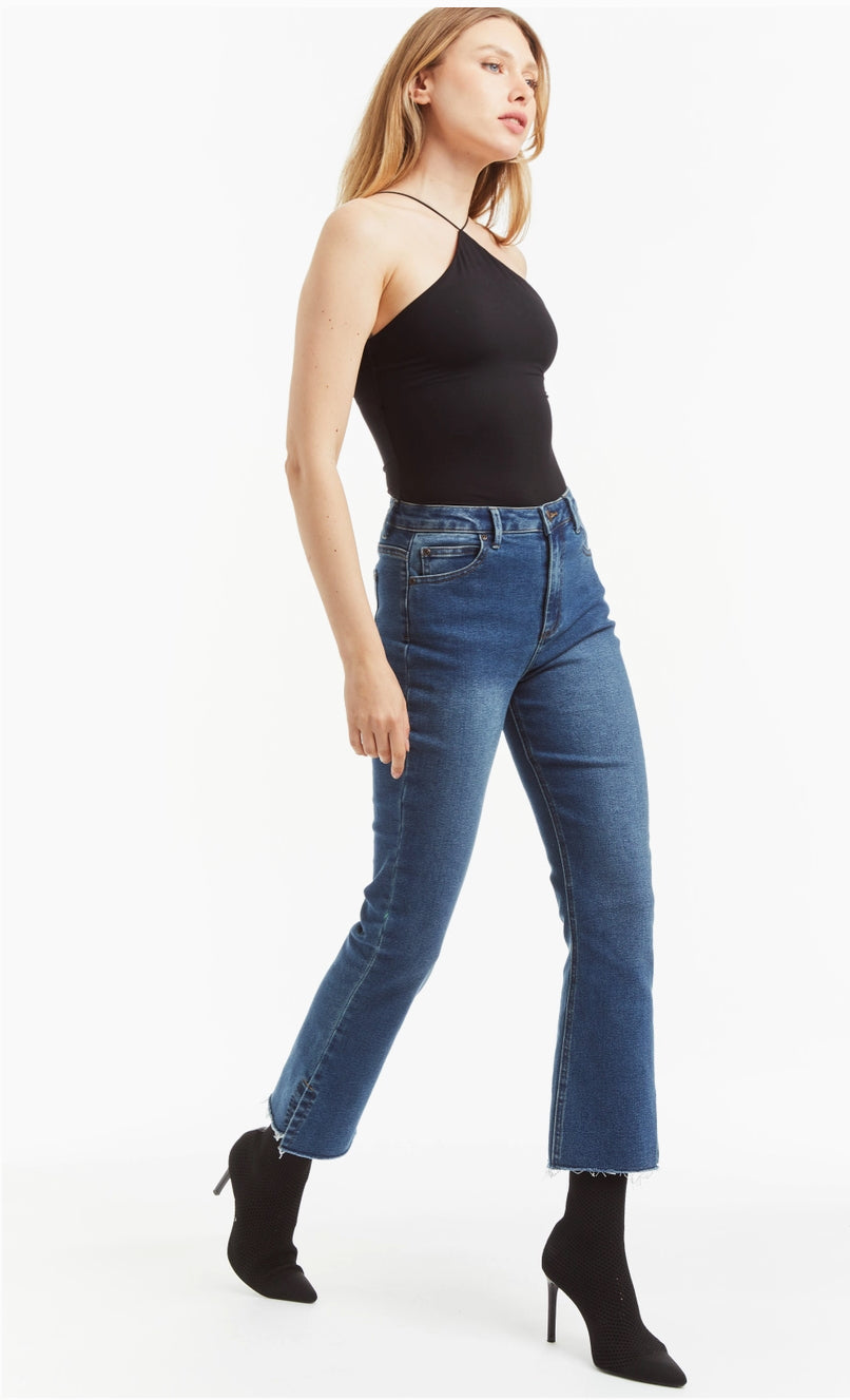 High Rise Ankle Crop Flare W/Side Slit