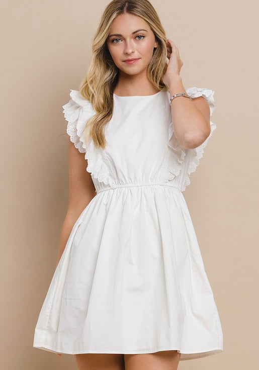 Solid Dress with Lace Ruffles