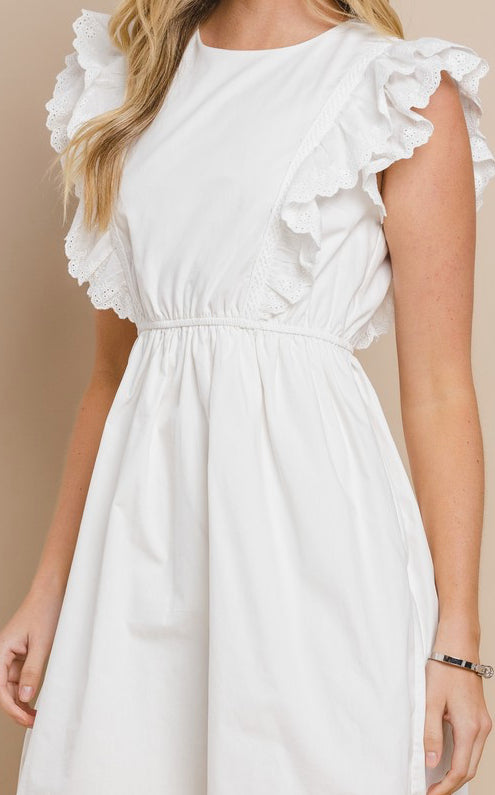 Solid Dress with Lace Ruffles