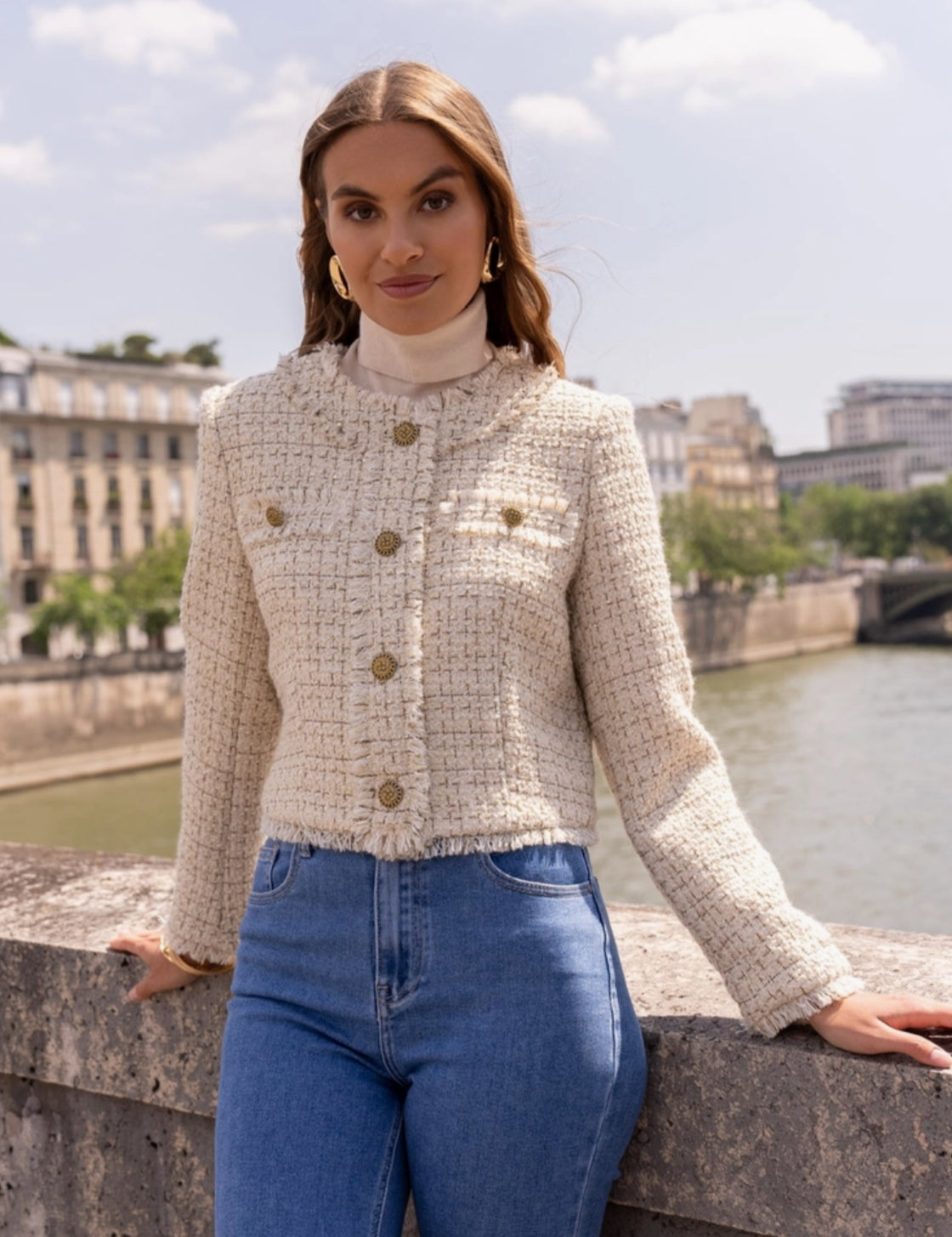 Short Jacket in Tweed Wool & Gold Threads