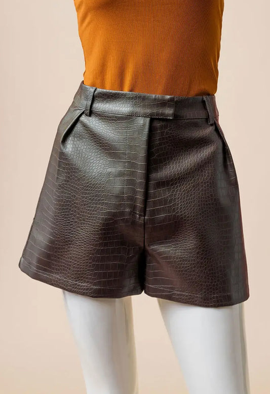 Textured  Faux Leather High-Waisted Shorts