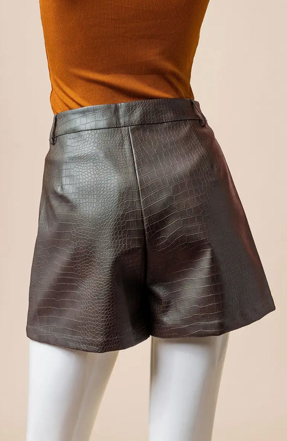 Textured  Faux Leather High-Waisted Shorts