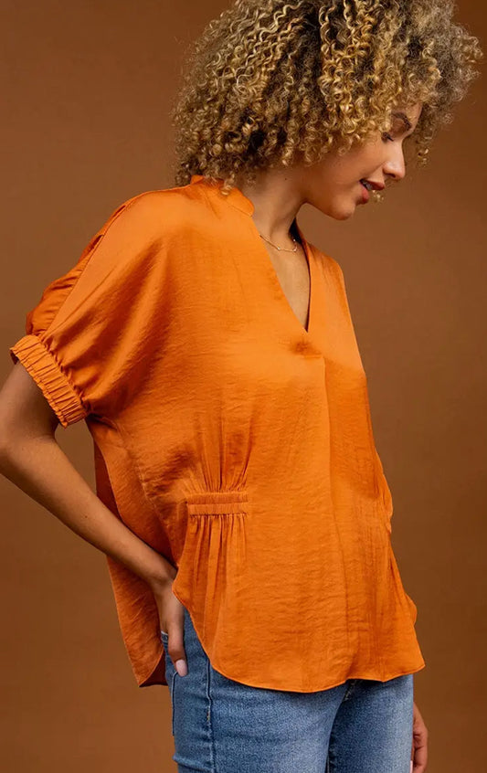 Oversized Boxy Blouse with Elastic Detail