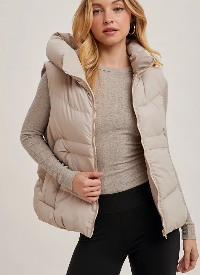 Zipper Down Puffer Hooded Vest