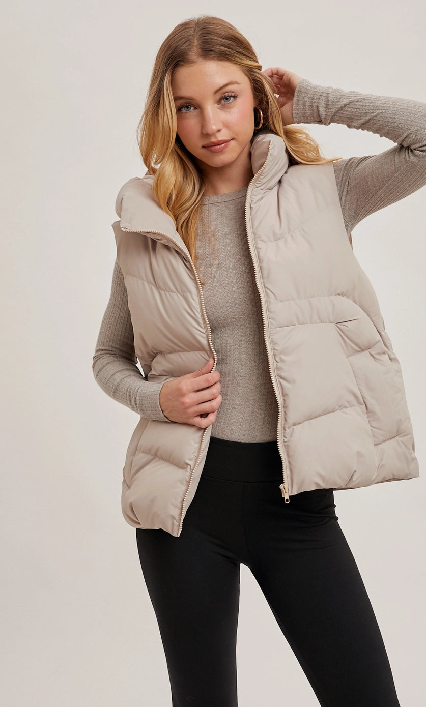 Zipper Down Puffer Hooded Vest