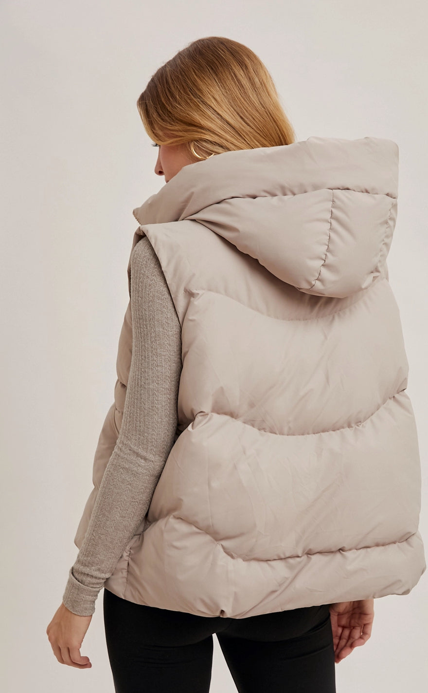 Zipper Down Puffer Hooded Vest