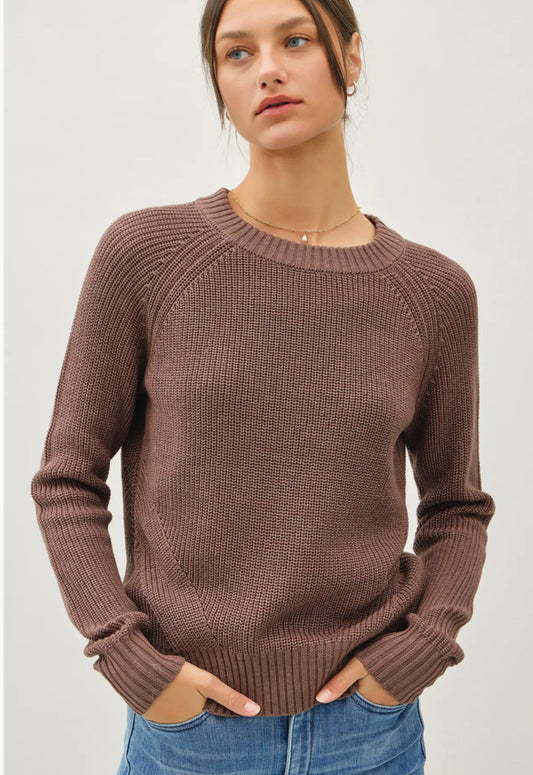 Crew Neck Pullover Sweater W Crochet Detailing