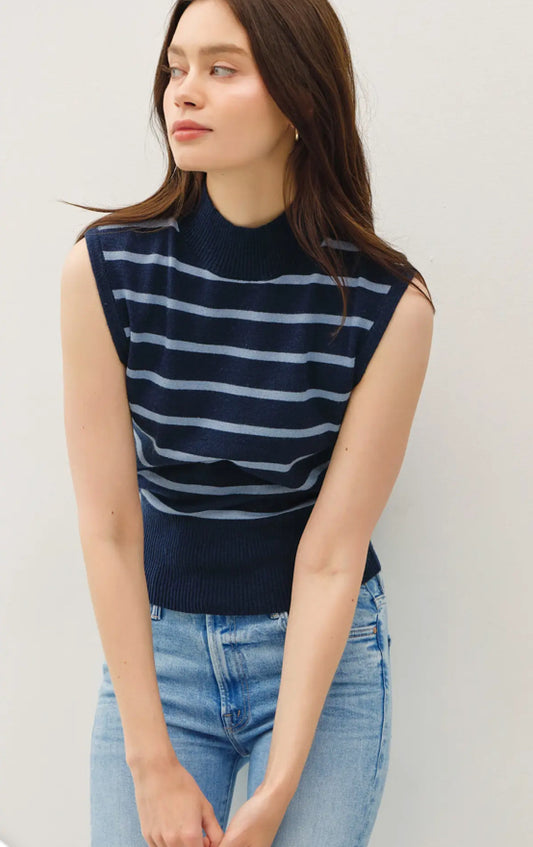 Striped Mock Neck Sweater Tank