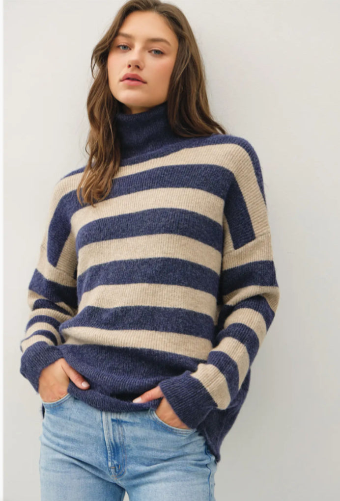 Wide Stripe Turtle Neck Sweater