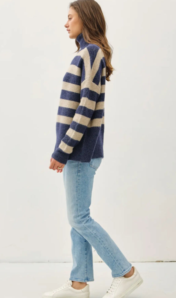 Wide Stripe Turtle Neck Sweater