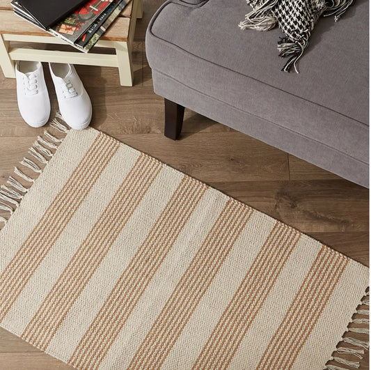 Stone Ticking Stripe Hand-Loomed Rug 2X3 ft