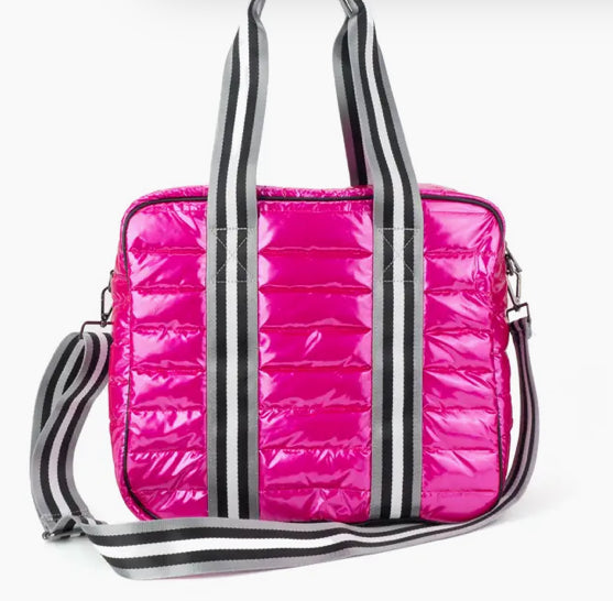Puffer Pickle Ball Tote Pink with Black Stripe