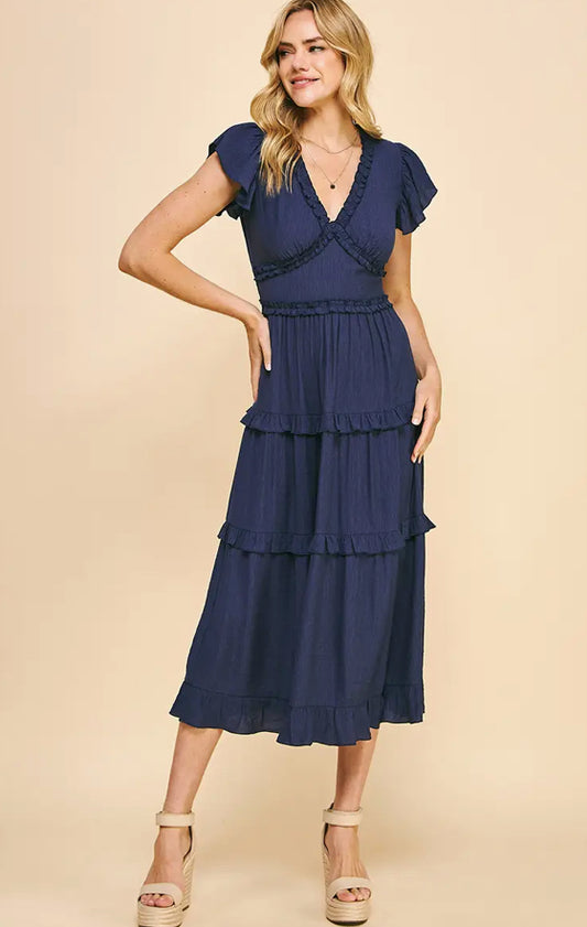 Ruffled Tea Length Dress