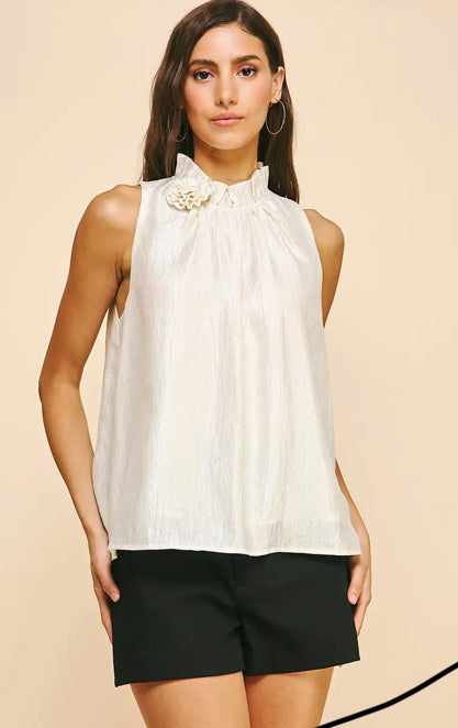 Back Ribbon Tie Woven Top