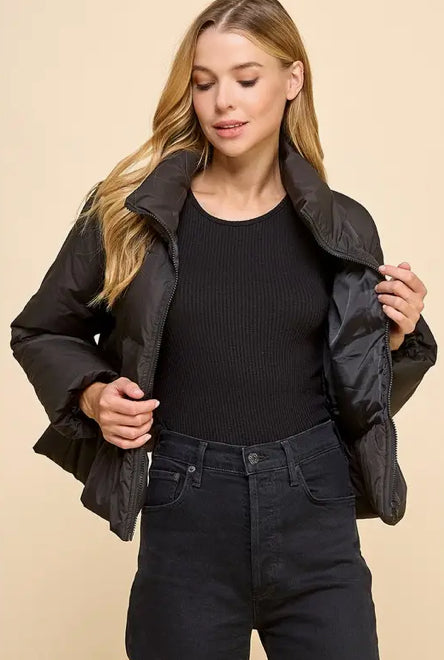 Peplum Bubbled Hem Puffer Jacket