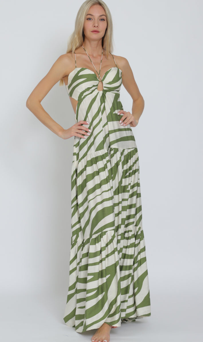 Tie back elastic maxi dress