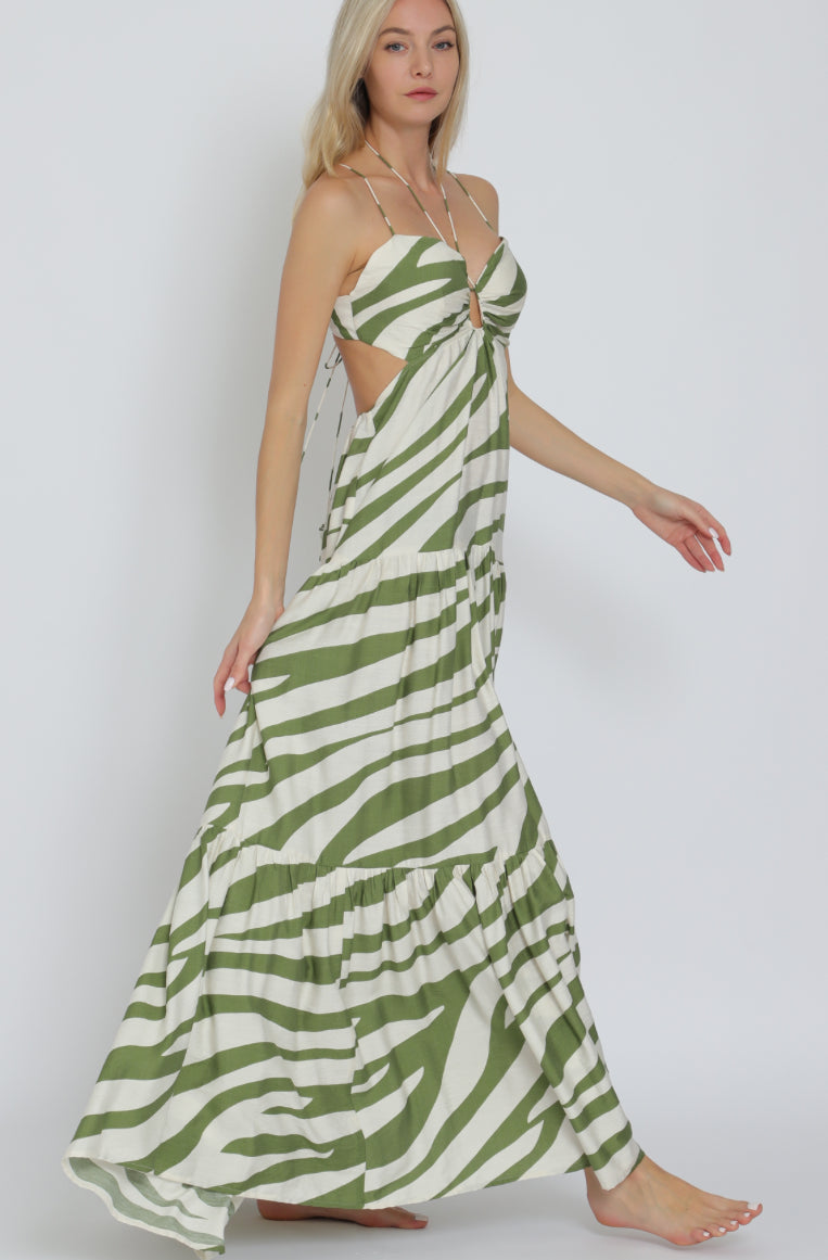 Tie back elastic maxi dress