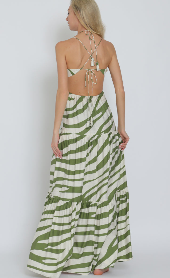 Tie back elastic maxi dress