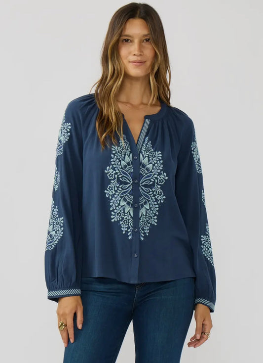 Embroidered button blouse