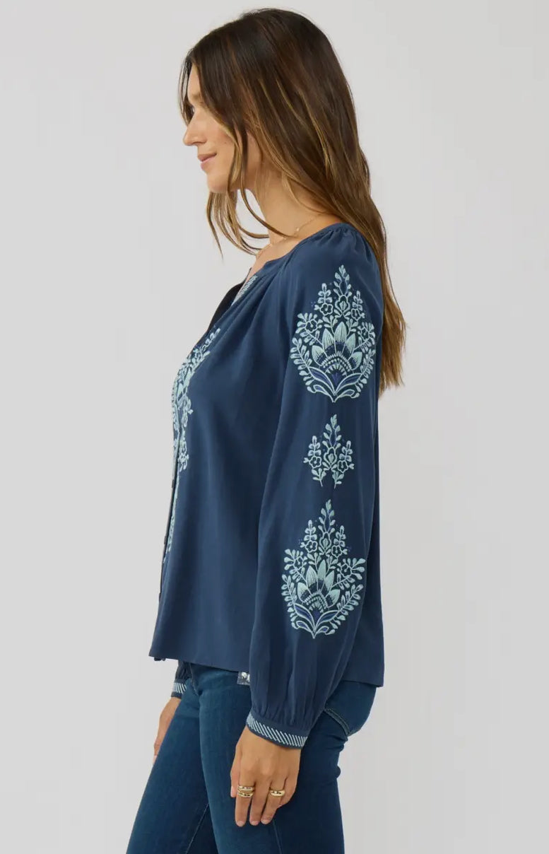 Embroidered button blouse