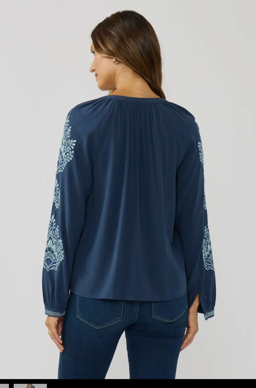 Embroidered button blouse
