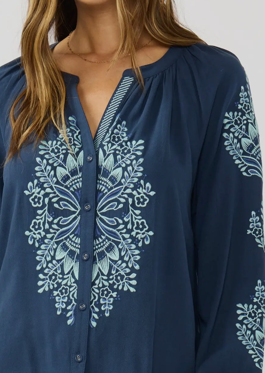 Embroidered button blouse