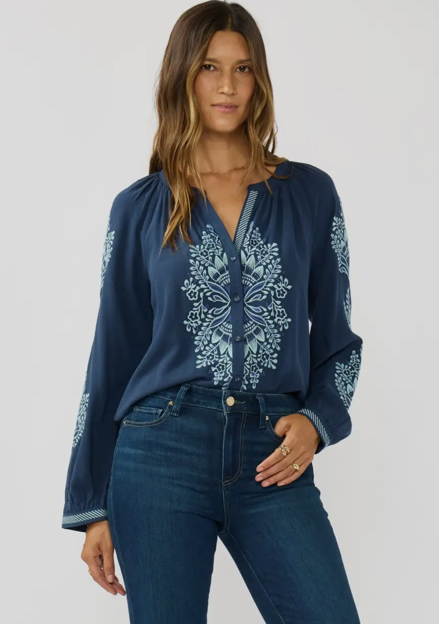 Embroidered button blouse