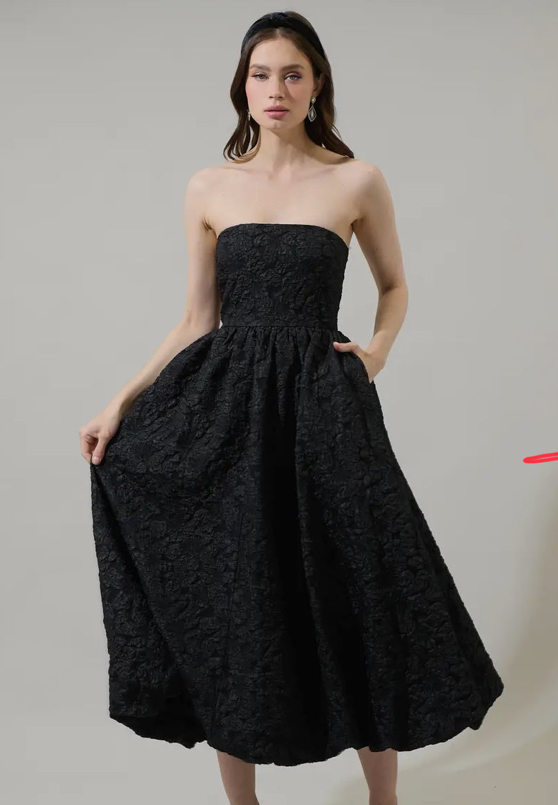 Jacquard strapless Maxi Dress