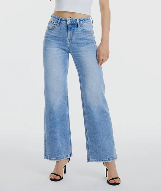 Mid Rise Wide Leg Jeans with Finished Hem