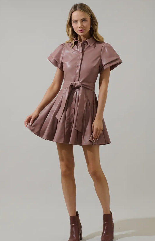 Anisa Leather Pleated Mini Dress
