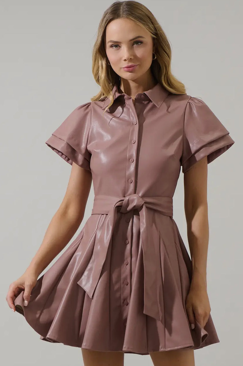 Anisa Leather Pleated Mini Dress