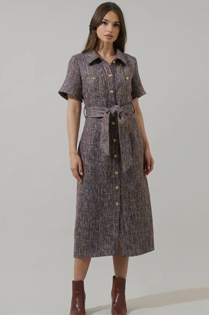 Serah Tweed Button Up Midi Dress