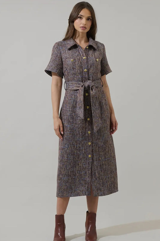 Serah Tweed Button Up Midi Dress