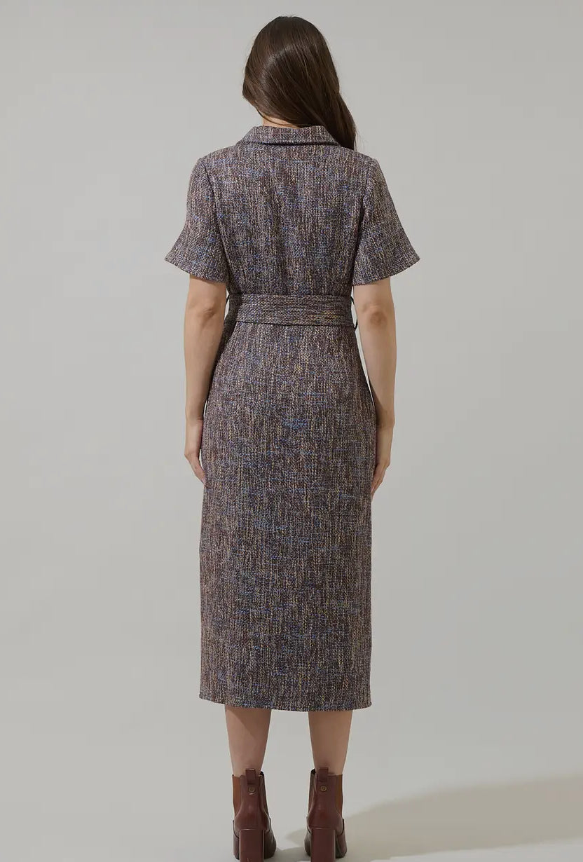 Serah Tweed Button Up Midi Dress