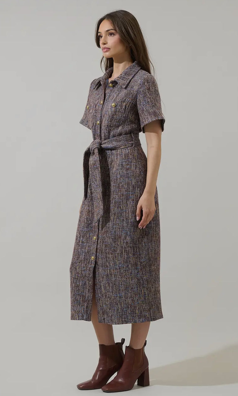 Serah Tweed Button Up Midi Dress