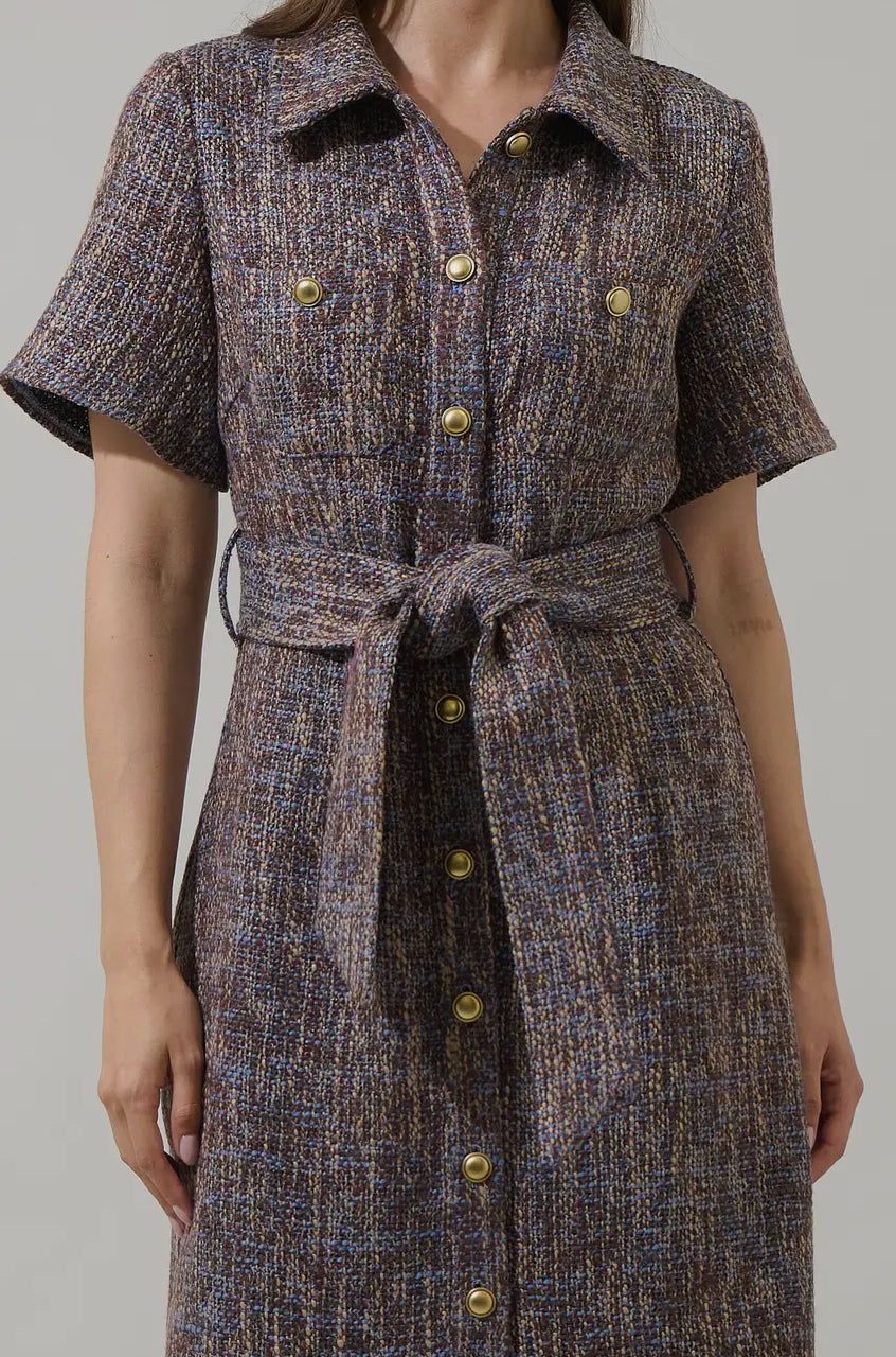 Serah Tweed Button Up Midi Dress