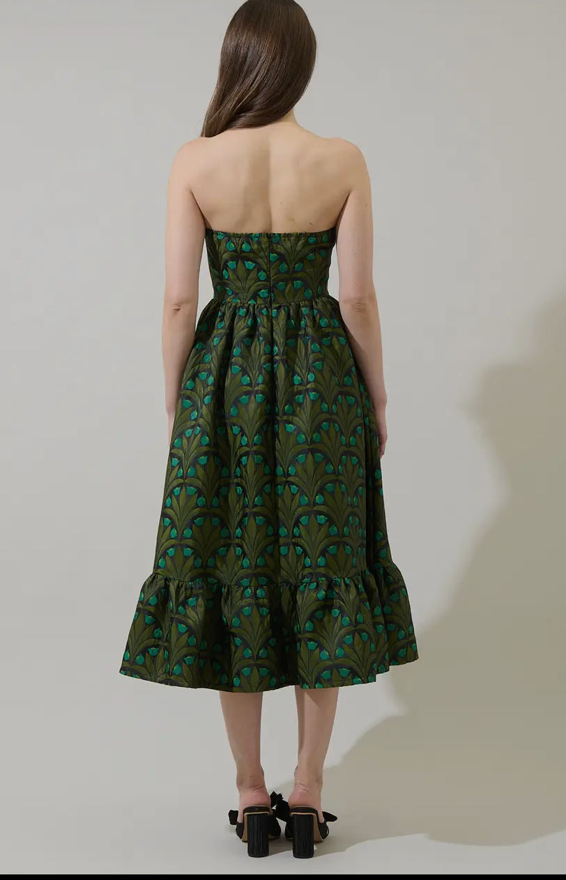 Aurra Jacquard Strapless Midi Dress