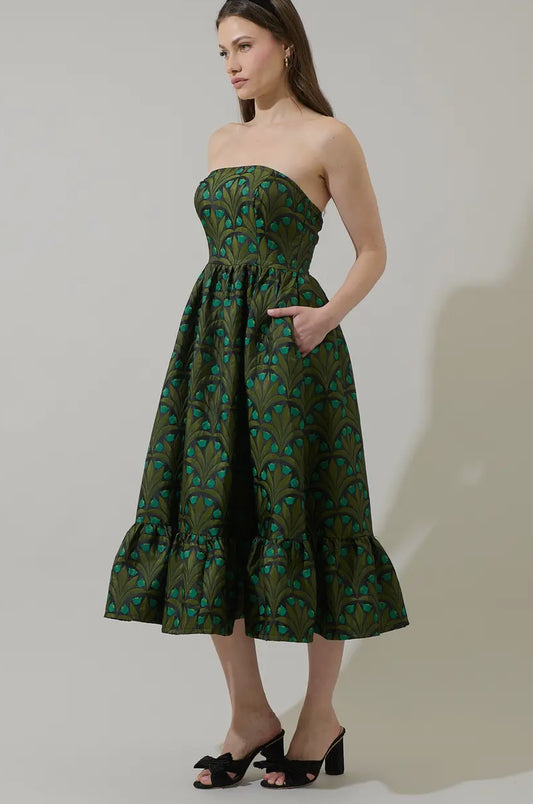 Aurra Jacquard Strapless Midi Dress