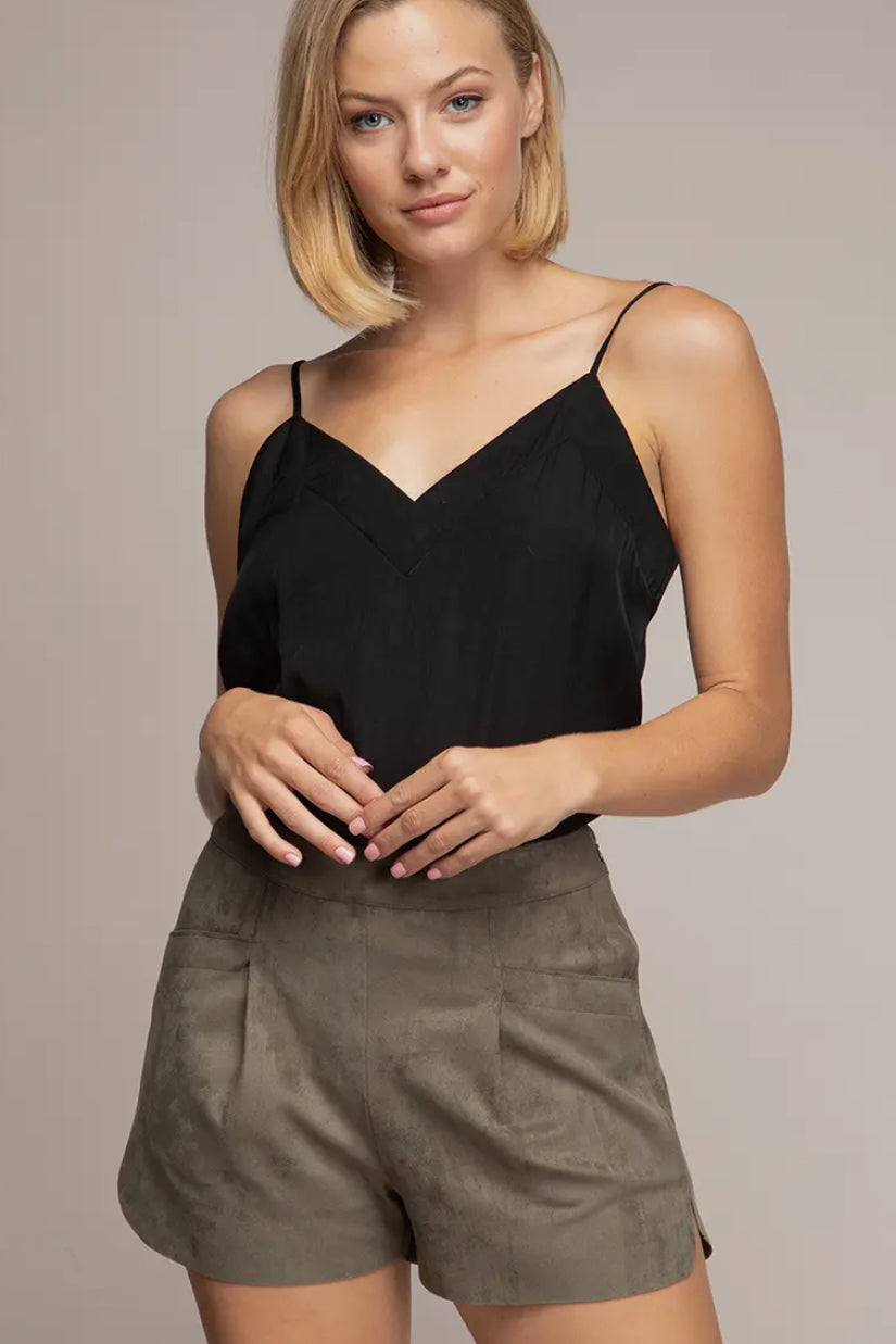 Heart Side Hem Faux Suede Shorts
