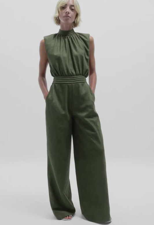 High Neck Cinched Waist Jumpsuit
