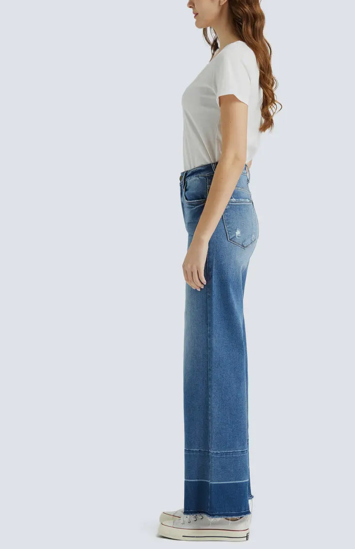 High Rise Wide Leg Jeans with Raw Hem
