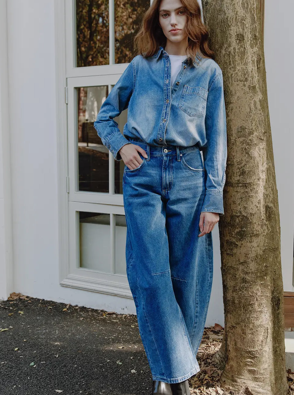 Super High Rise Tailored Barrel Jeans Finished Hem