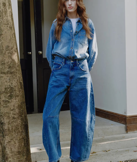 Super High Rise Tailored Barrel Jeans Finished Hem