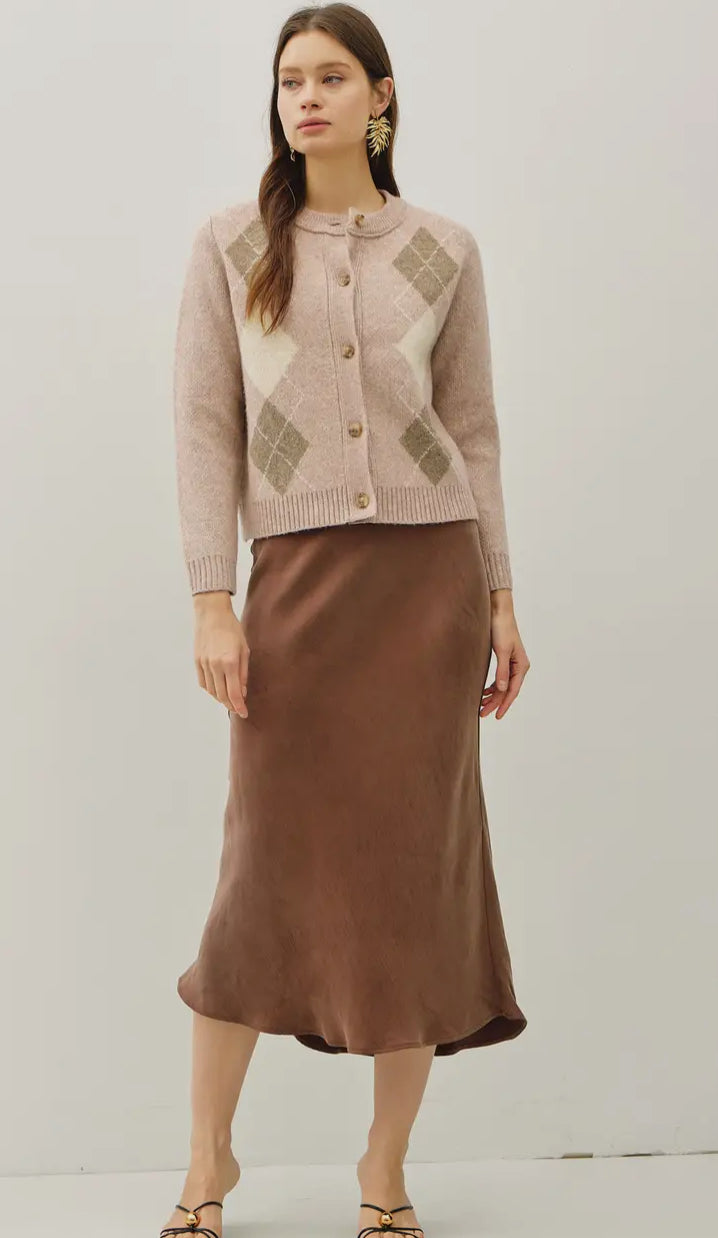 Argyle Jacquard Round Neck Cardigan