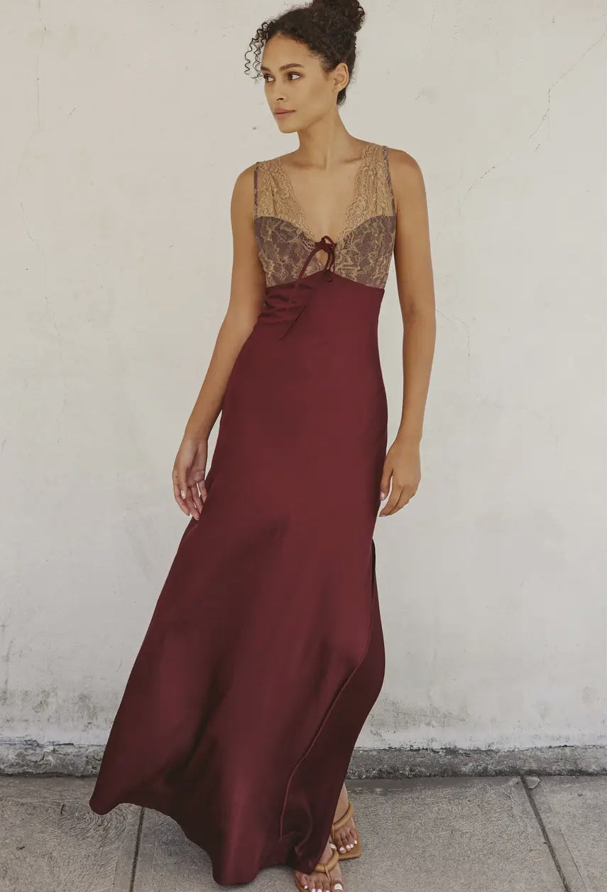Lace and Satin Contrast Maxi Dress