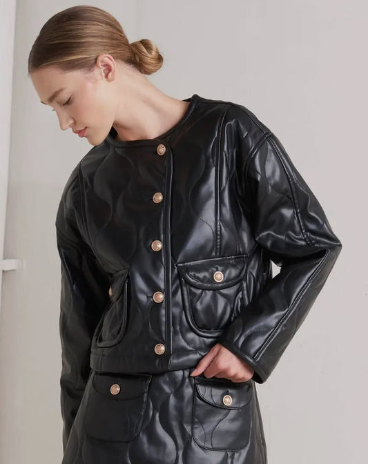 Quilted vegan  Leather Jacket