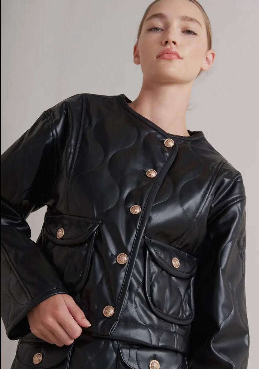 Quilted vegan  Leather Jacket