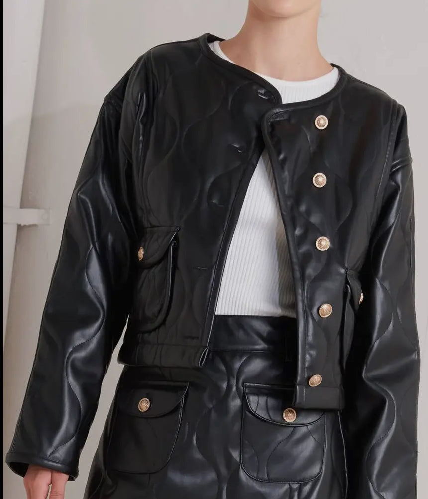 Quilted vegan  Leather Jacket